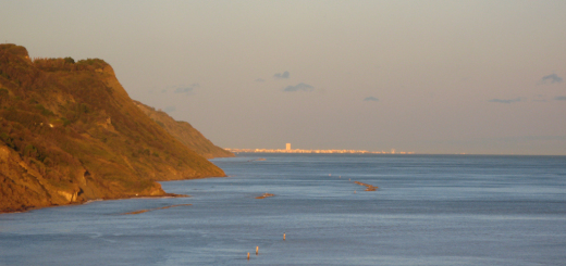 Panorama di Rimini illuminato dal sole visto da Baia Flaminia